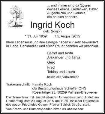 Anzeige von Ingrid Koch von  Sonntags-Post 