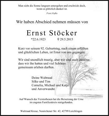 Anzeige von Ernst Stöcker von Kölner Stadt-Anzeiger / Kölnische Rundschau / Express