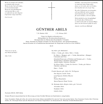 Anzeige von Günther Abels von Kölner Stadt-Anzeiger / Kölnische Rundschau / Express