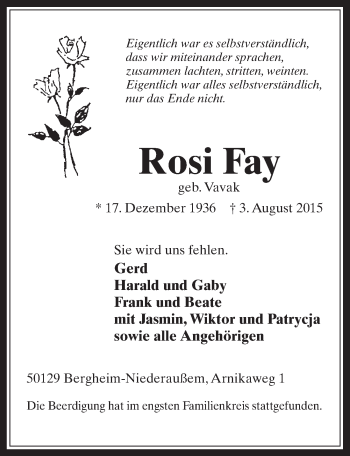 Anzeige von Rosi Fay von  Werbepost 