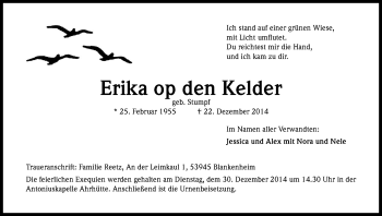 Anzeige von Erika op den Kelder von Kölner Stadt-Anzeiger / Kölnische Rundschau / Express