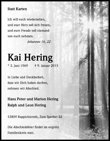 Anzeige von Kai Hering von Kölner Stadt-Anzeiger / Kölnische Rundschau / Express