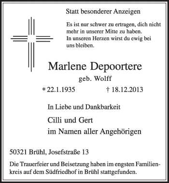Anzeige von Marlene Depoortere von  Schlossbote/Werbekurier 