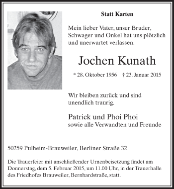 Anzeige von Jochen Kunath von  Sonntags-Post 