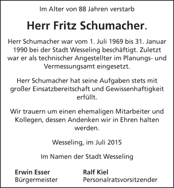 Anzeige von Fritz Schumacher von  Schlossbote/Werbekurier 