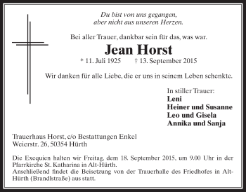 Anzeige von Jean Horst von  Wochenende 