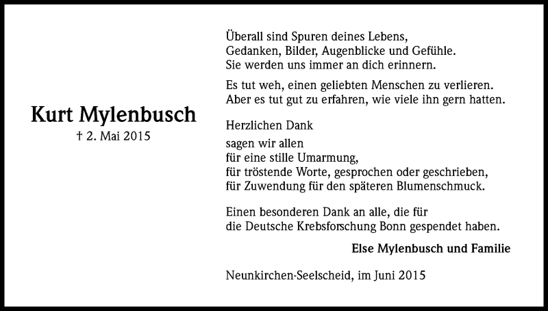  Traueranzeige für Kurt Mylenbusch vom 24.06.2015 aus Kölner Stadt-Anzeiger / Kölnische Rundschau / Express