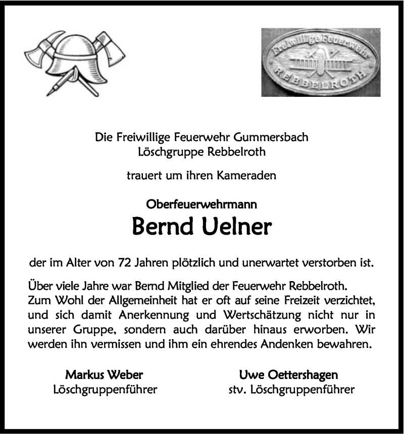  Traueranzeige für Bernd Uelner vom 08.08.2015 aus Kölner Stadt-Anzeiger / Kölnische Rundschau / Express