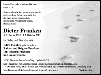 Anzeige von Dieter Franken von Kölner Stadt-Anzeiger / Kölnische Rundschau / Express