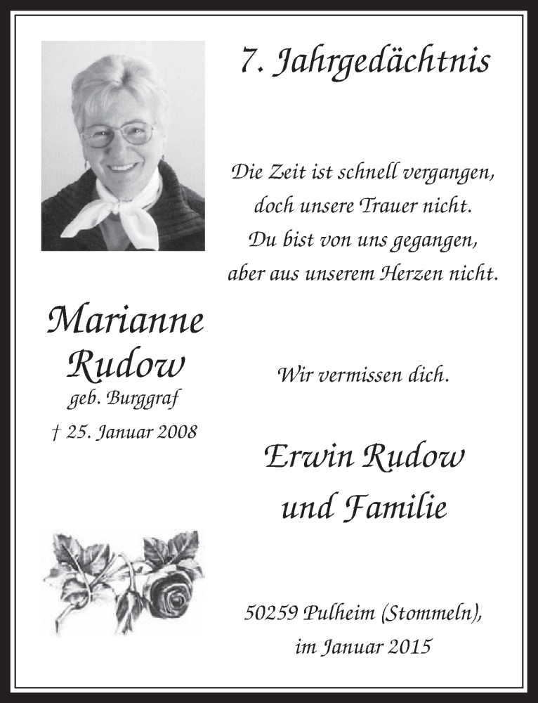  Traueranzeige für Marianne Henk vom 24.01.2015 aus  Sonntags-Post 