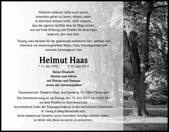Anzeige von Helmut Haas von Kölner Stadt-Anzeiger / Kölnische Rundschau / Express