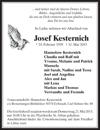 Anzeige von Josef Kesternich von  Werbepost 