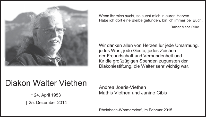  Traueranzeige für Walter Viethen vom 11.02.2015 aus  Schaufenster/Blickpunkt 