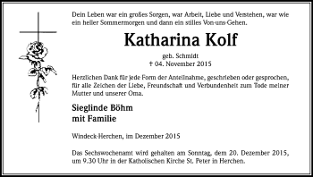 Anzeige von Katharina Kolf von Kölner Stadt-Anzeiger / Kölnische Rundschau / Express