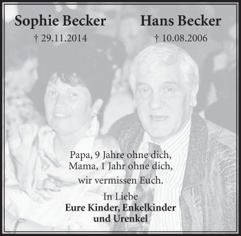 Anzeige von Hans Becker von  Sonntags-Post 