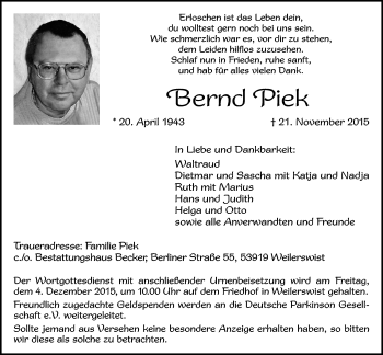 Anzeige von Bernd Piek von  Blickpunkt Euskirchen 