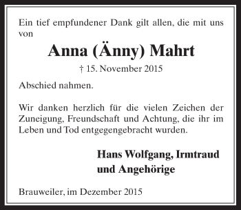 Anzeige von Anna Änny Mahrt von  Wochenende 