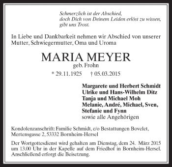 Anzeige von Maria Meyer von  Schaufenster/Blickpunkt 