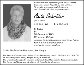 Anzeige von Anita Schröder von  Blickpunkt Euskirchen 