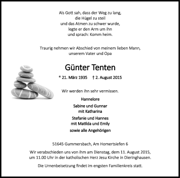 Anzeige von Günter Tenten von Kölner Stadt-Anzeiger / Kölnische Rundschau / Express