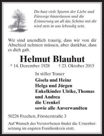 Anzeige von Helmut Blauhut von  Wochenende 