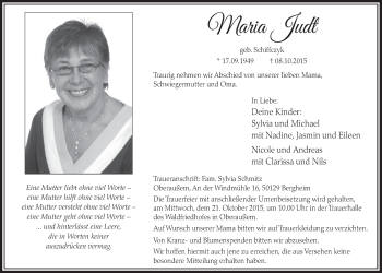 Anzeige von Maria Judt von  Sonntags-Post 