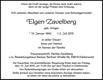 Anzeige von Eigen Zavelberg von Kölner Stadt-Anzeiger / Kölnische Rundschau / Express