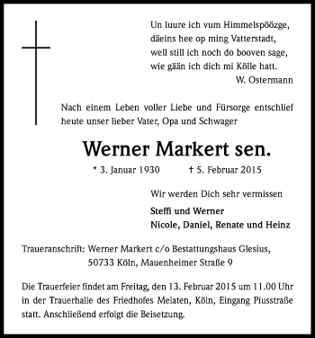 Anzeige von Werner Markert von Kölner Stadt-Anzeiger / Kölnische Rundschau / Express