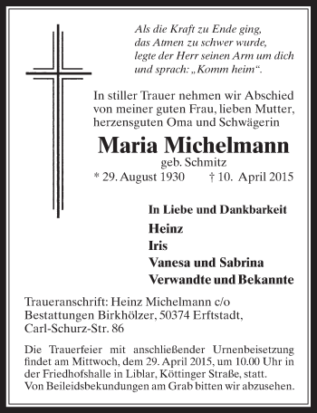 Anzeige von Maria Michelmann von  Werbepost 