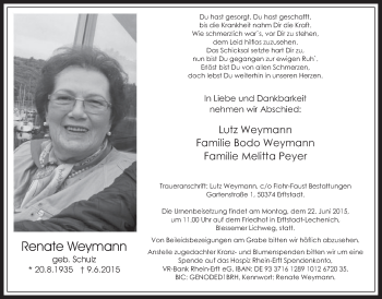Anzeige von Renate Weymann von  Werbepost 
