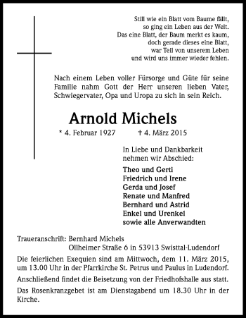 Anzeige von Arnold Michels von Kölner Stadt-Anzeiger / Kölnische Rundschau / Express