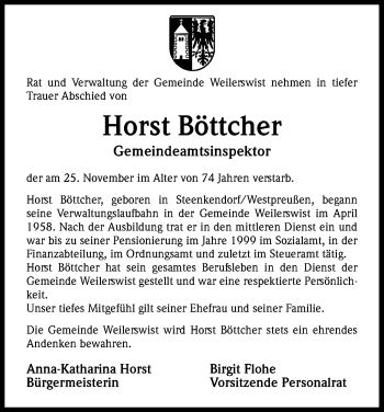 Anzeige von Horst Böttcher von Kölner Stadt-Anzeiger / Kölnische Rundschau / Express