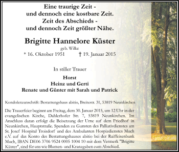 Anzeige von Brigitte Hannelore Küster von Kölner Stadt-Anzeiger / Kölnische Rundschau / Express