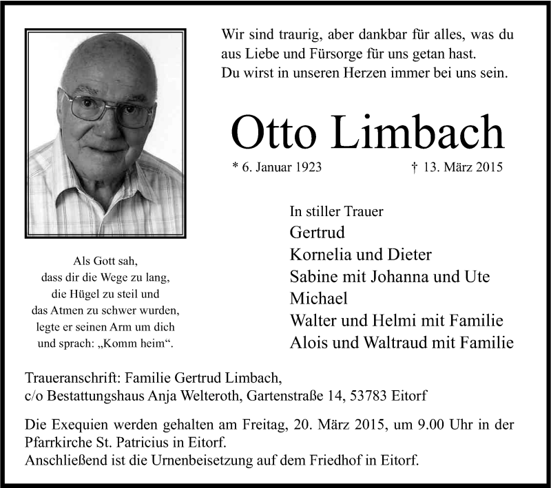  Traueranzeige für Otto Limbach vom 17.03.2015 aus Kölner Stadt-Anzeiger / Kölnische Rundschau / Express