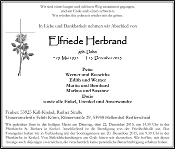 Anzeige von Elfriede Herbrand von Kölner Stadt-Anzeiger / Kölnische Rundschau / Express