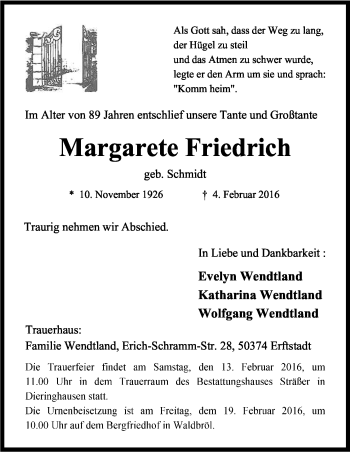 Anzeige von Margarete Friedrich von Kölner Stadt-Anzeiger / Kölnische Rundschau / Express