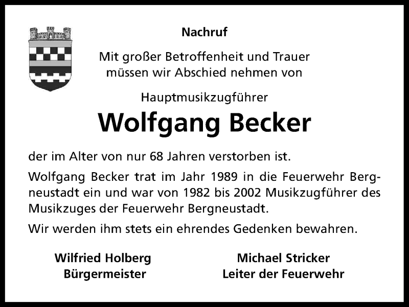  Traueranzeige für Wolfgang Becker vom 16.02.2017 aus Kölner Stadt-Anzeiger / Kölnische Rundschau / Express