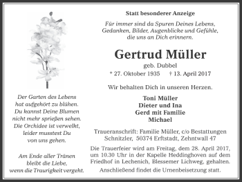 Anzeige von Gertrud Müller von  Werbepost 