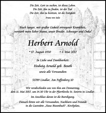 Anzeige von Herbert Arnold von Kölner Stadt-Anzeiger / Kölnische Rundschau / Express