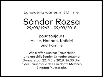Anzeige von Sandor Rozsa von Kölner Stadt-Anzeiger / Kölnische Rundschau / Express