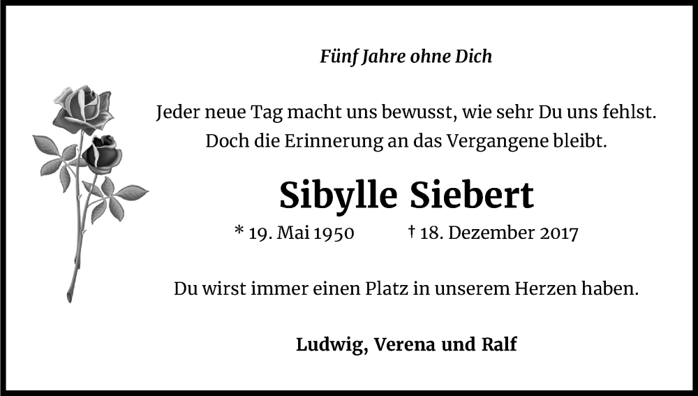  Traueranzeige für Sibylle Siebert vom 17.12.2022 aus Kölner Stadt-Anzeiger / Kölnische Rundschau / Express