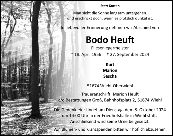 Anzeige von Bodo Heuft von  Anzeigen Echo 