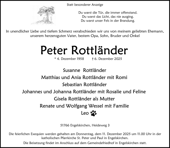 Anzeige von Peter Rottländer von Kölner Stadt-Anzeiger / Kölnische Rundschau / Express