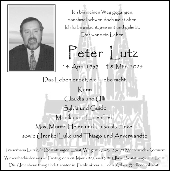 Anzeige von Peter Lutz von  Blickpunkt Euskirchen 