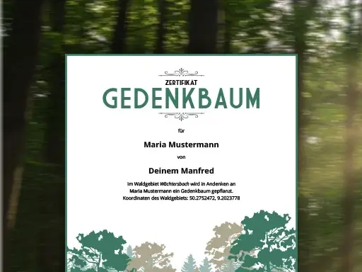 Gedenkbaum iunklusive digitalem Zertifikat